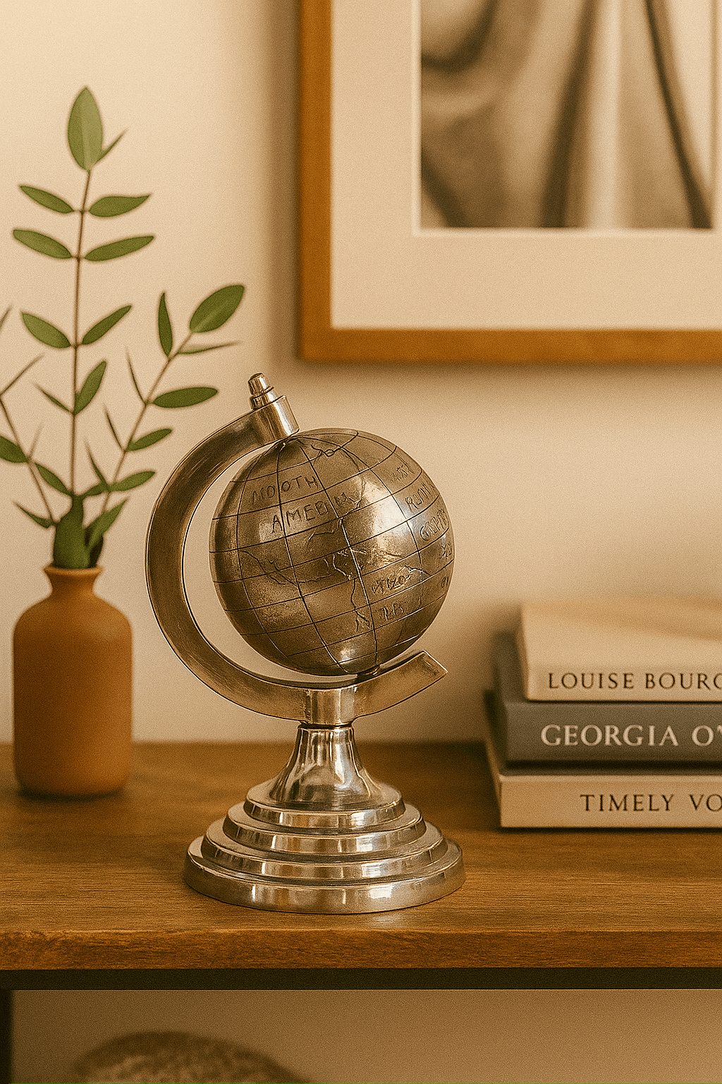 Globo terráqueo plateado